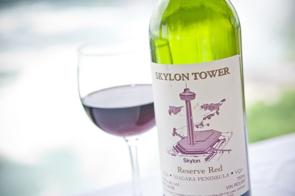 Skylon Tower Red Wine bottle with filled glass